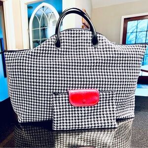 Anna Griffin Two's Company Houndstooth Weekender Tote Bag & Cosmetic Bag - NWOT